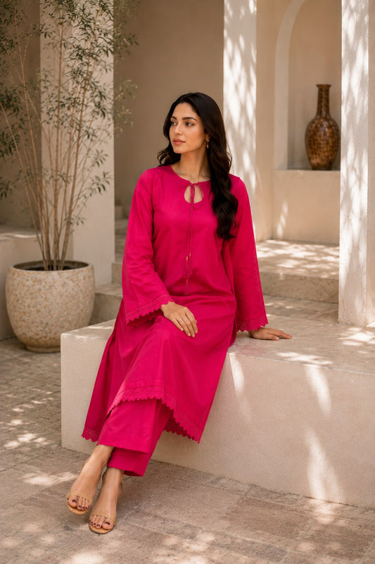 Rosé Radiance | Fuchsia Pink   Lawn Suit
