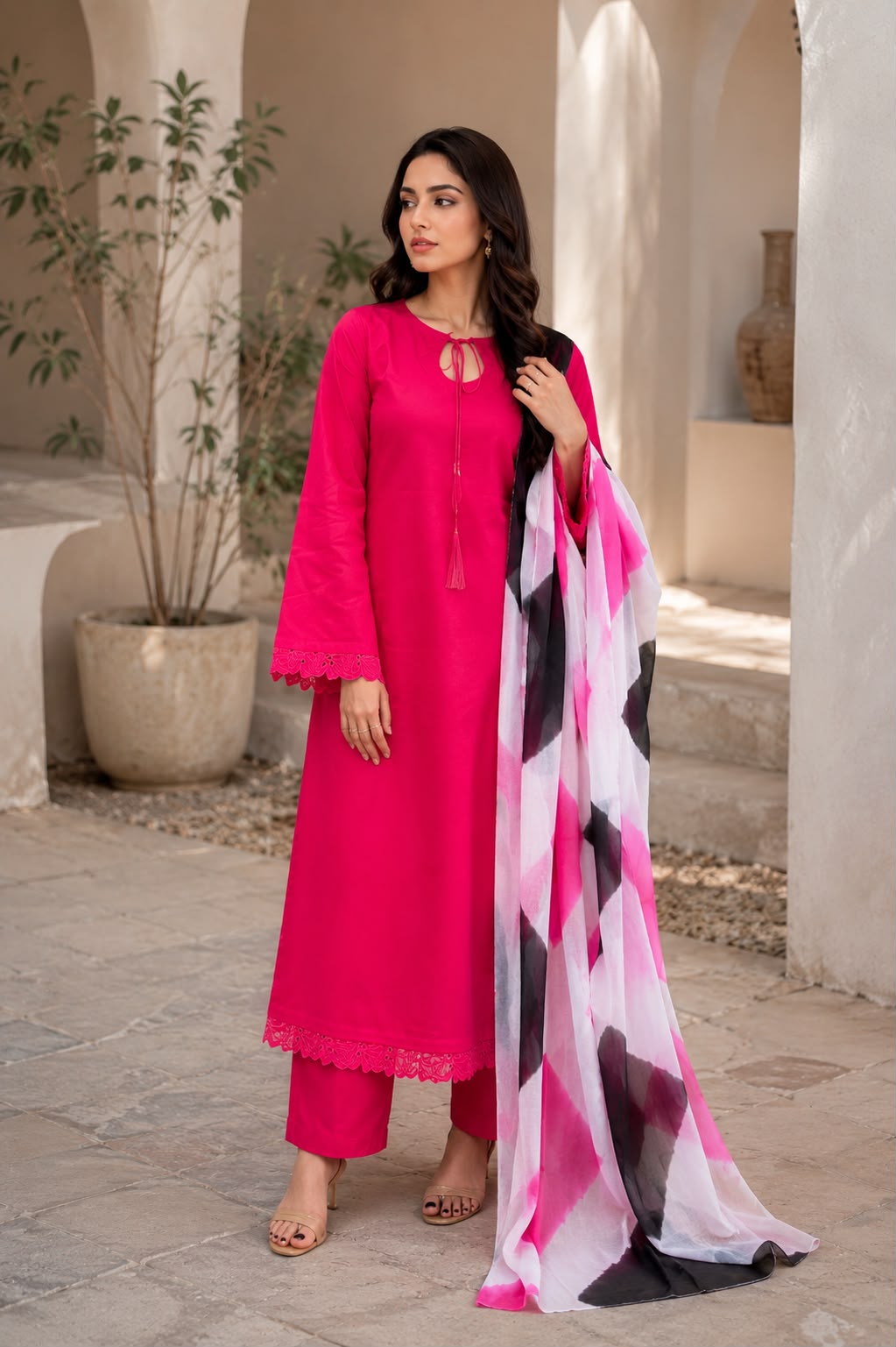 Rosé Radiance | Fuchsia Pink   Lawn Suit